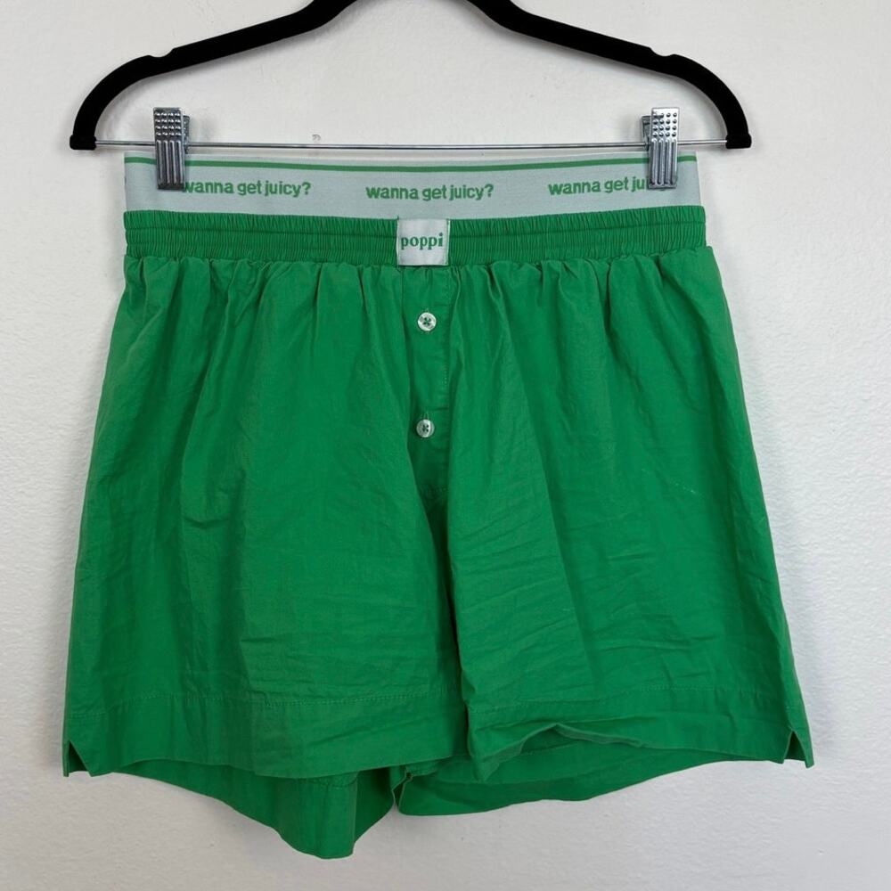 Poppi Merch Wanna Get Juicy Boxer Style Shorts Green Medium